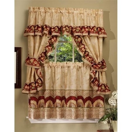 Sunflower Cottage Set - 57 In. X 24 In. Tier Pair-57 In. X 36 In. Ruffled Topper With Attached Valance And Tiebacks.